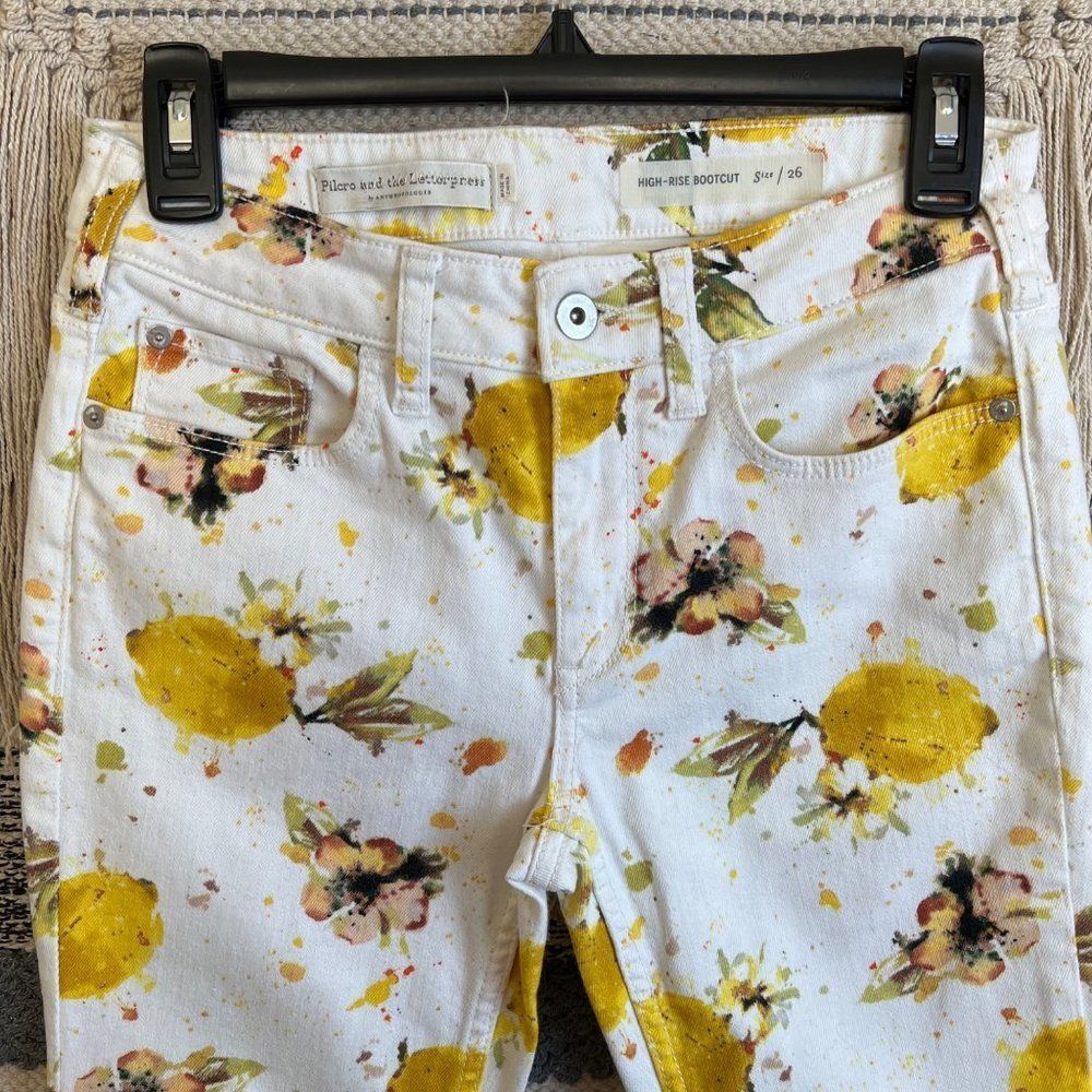 Anthropologie Pilcro High-Rise Bootcut Lemon Grove Print White Jeans Size 26 - Picture 5 of 10